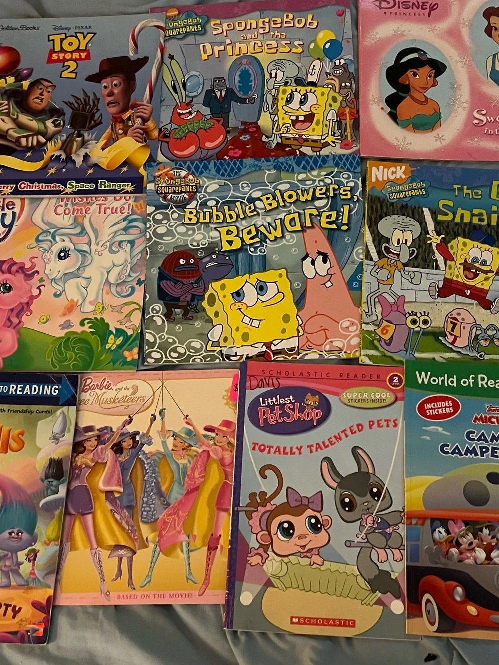10 Count Kids Character Paperback Book Bundle- Disney, SpongeBob, Barbie, More